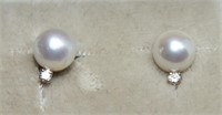 14K PEARL EARRINGS W/DIAMOND