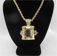 14KT 49 CT. EMERALD CUT LEMON CITRINE PENDANT SET