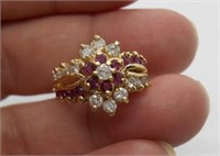 14KT GOLD VINTAGE DIAMOND AND RUBY COCKTAIL RING