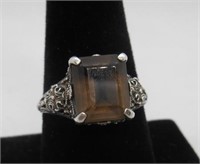 STERLING SILVER RING WITH BROWN TOPAZ IN FILIGREE