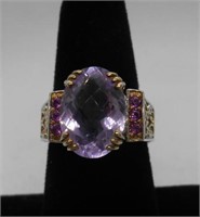 ORNATE AMETHYST STERLING SILVER AND VERMEIL RING