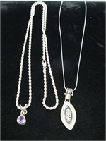 14K WASH OVER SS PENDANT, (2) NECKLACES