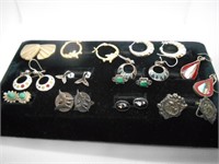 12 PAIRS OF EARRINGS ALL MARKED STERLING SILVER.