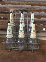 Original Set of BP Tin Pourers, Bottles & Carrier