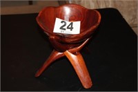 Carved Wooden Bowl w/ Stand 10.5"