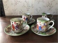 Lot of 4 miniature Asian tea cups and saucers