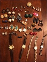 Lot of watches and earrings- one watch is Elgin