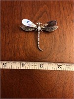 Signed sterling silver dragonfly brooch