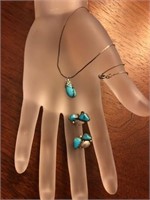 Sterling silver and turquoise necklace and earrins