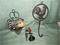 3pc Cast Iron Rooster Kitchen Accessories