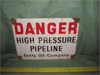 Vintage Porcelain Metal Getty Oil DANGER Sign
