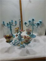 2 Candelabras  - Turquoise/ Tea Cups
