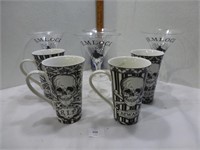 4 Hemlock Spider Wine Glasses / 4 Skull Mugs