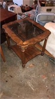 Glass top wood end table