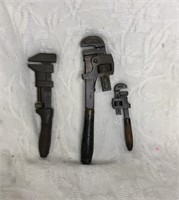 3 different sizes of vintage monkey wrenches