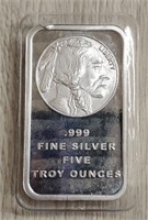 5-Ounce Silver Bar: Indian/Buffalo