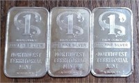 (3) One Ounce Silver Bars: NW Territorial Mint