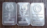 (3) One Ounce Silver Bars: Morgan Dollar Style