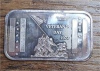 One Ounce Silver Bar: Veteran's Day 1973