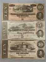 (3) Authentic U.S. Confederate Notes