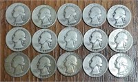 (15) U.S. Washington Quarters: 90% Silver #1