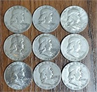 (9) U.S. Franklin Half Dollars #2