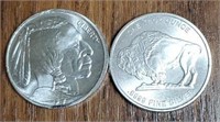 (2) One Ounce Silver Rounds: Indian/Buffalo