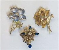 Lot of 3 Vintage Floral Brooches