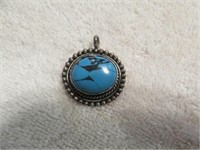 STERLING SILVER AND TURQUOISE PENDANT 1"