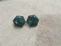 STERLING SILVER AND TURQUOISE SIGNED EARRINGS 1"