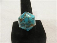 STERLING SILVER AND TURQUOISE SIGNED RING SZ 11