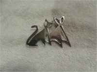 MEXICO STERLING SILVER CAT BROOCH  2"