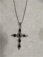 MEXICO STERLING SILVER AND ONYX SIGNED CROSS