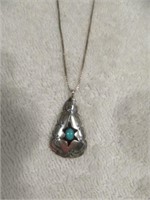 STERLING SILVER TURQUOISE PENDANT 1 3/8" NECKLACE