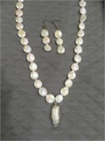 PEARL NECKLACE 24" AND EARRINGS 2.5"