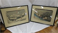 PAIR FRAMED WOODBLOCK ANDO (UTAGAWA) HIROSHIEGES