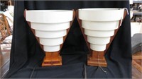 PAIR MID CENTURY MODERN WOOD LAMPS WITH METAL