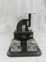 VINTAGE METAL DESK SET - INKWELL, PEN STAND,