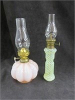 2PC MINI OIL LAMPS - PINK OPALESCENT AND VASELINE