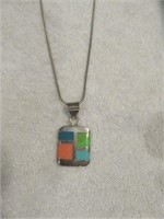 STERLING SILVER TAXCO MULTI STONE PENANT 2"