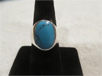 STERLING SILVER AND TURQUOISE RING SZ 8