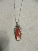 STERLING SILVER ZUNI SIGNED NADYNE CORAL PENDANT