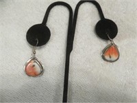 STERLING SILVER ZUNI SIGNED NADYNE CORAL EARRINGS