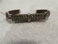 STERLING SILVER AND LEATHER BRACELET 2 3/4"