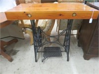 VINTAGE SEWING MACHINE BASE WITH PINE TOP