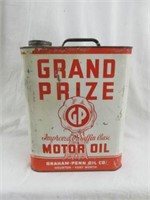 VINTAGE GRAND PRIZE MOTOR OIL CAN 10.5"T