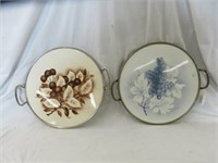 2PC EARLY 1900'S PORCELAIN TRAY WITH METAL TRIM
