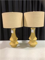 Pair of yellow ceramic lamps