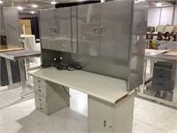 Desk with stainless steel hutch