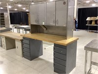 Solid wood top desk with stainless steel hutch
